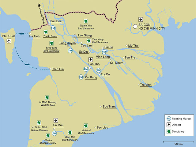 mekong delta map en - Mekong Delta Highlights & Travel Guide